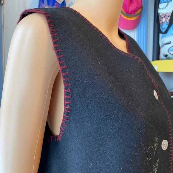 Vintage Lemon Grass Wool Nylon Blend Floral Embroidery Vest Women Size M - Picture 7 of 7